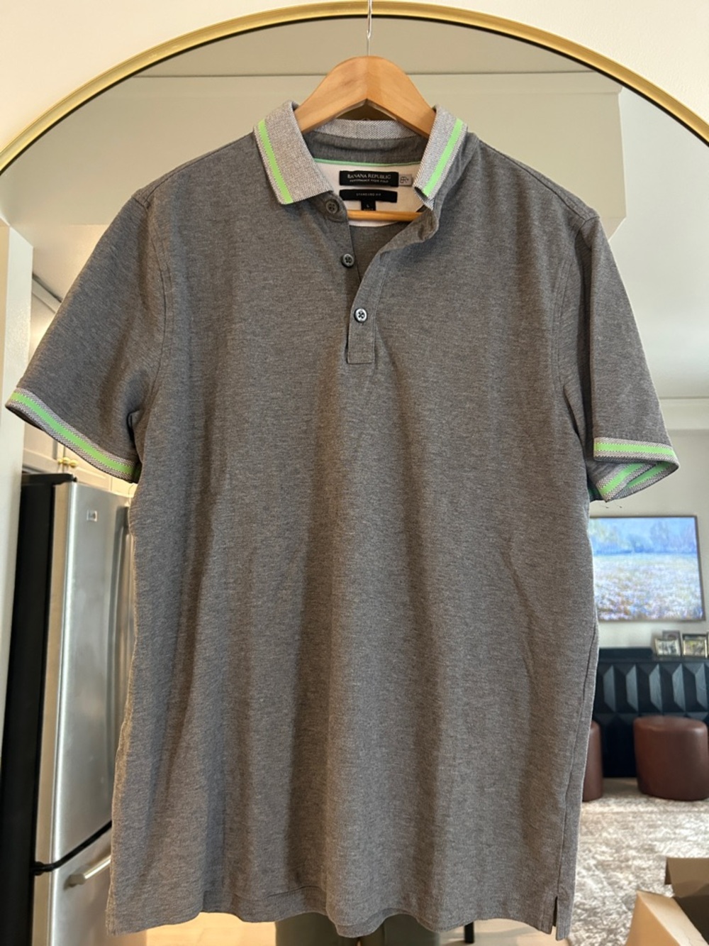 Banana Republic Gray Polo with Neon Green Trim